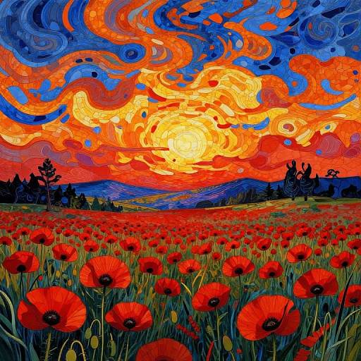 Vibrant Neo-Impressionist Poppy Landscape