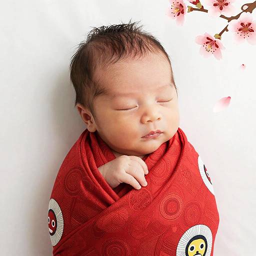 Newborn Makino in Red Kimono