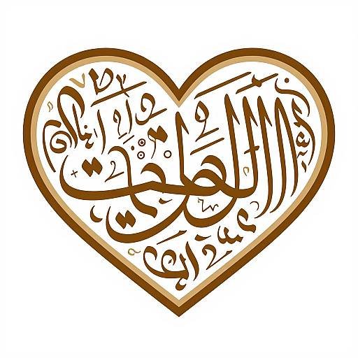 Digital artwork of a heart-shaped Arabic calligraphy with brown outlines, featuring elegant, flowing script on a white background.