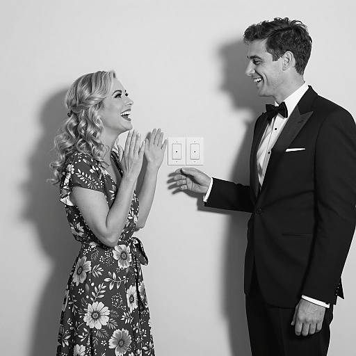 Black and White Portrait of Laughing Couple