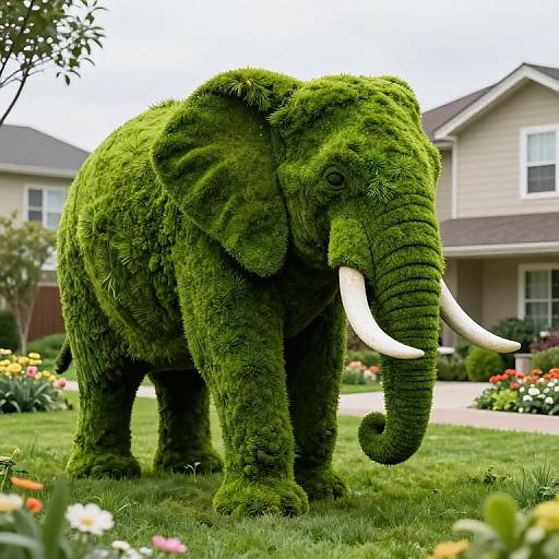 Moss-Covered Giant Elephant Sculpture