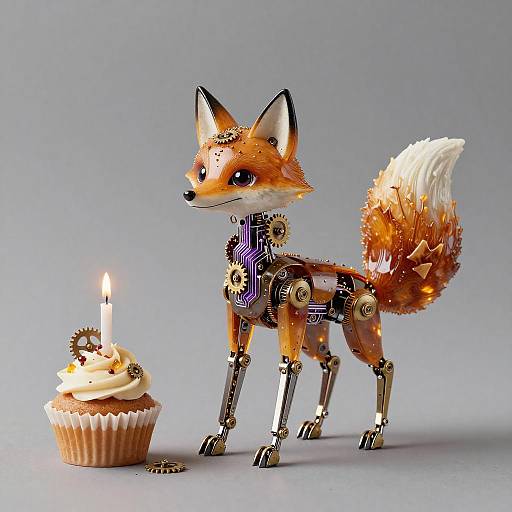 Amber-Glazed Cupcake Mechanical Fox Automaton Poster