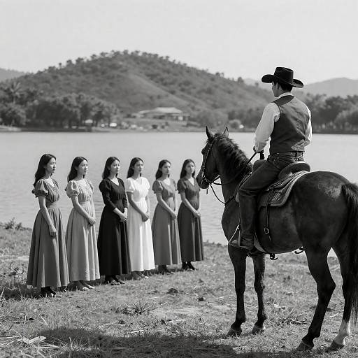 Vintage Cowboy and Wanderers by the Lake
