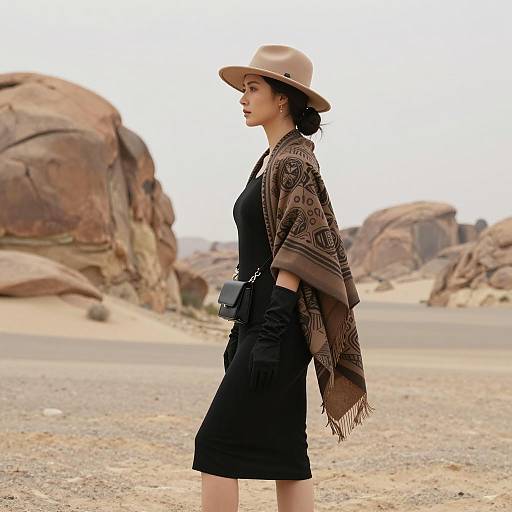 Elegant Woman in Desert Landscape Scene