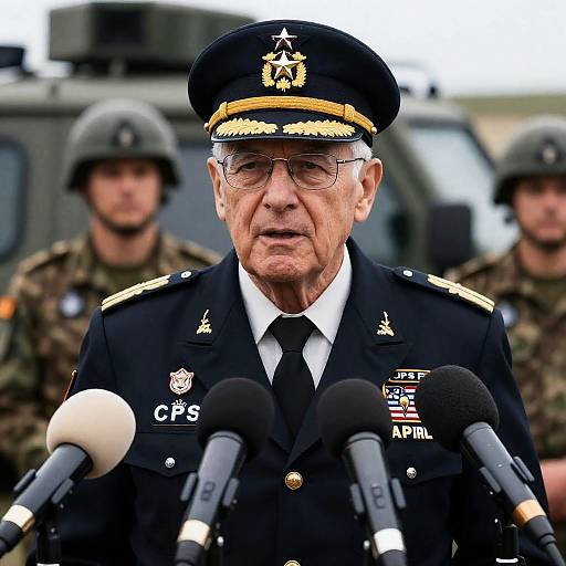 Elderly Military Officer Speaking to Media