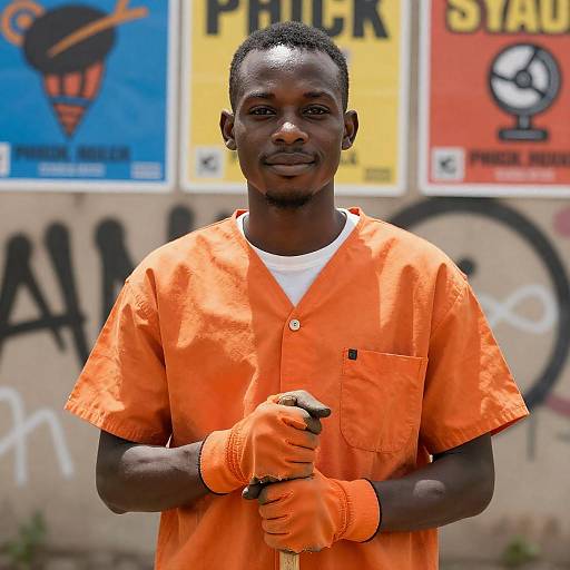Sunlit Portrait: Young Black Man with Cane