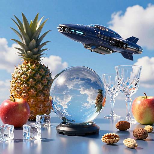 Futuristic Still Life with Glass Sphere
