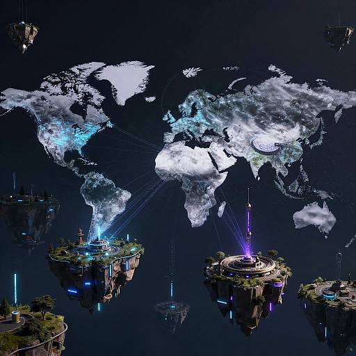 Cyberpunk Sci-Fi Floating Island Maps