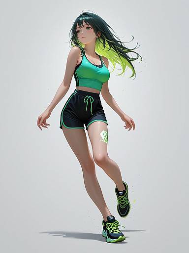 Sporty Woman in Neon Green and Black Athletic Wear