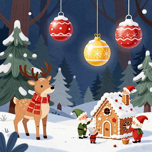 Whimsical Hand-Drawn Christmas Scene