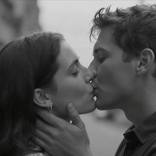 Romantic Black-and-White Kiss Close-Up