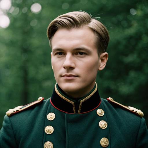 Man in Dark Green Military Coat with Brass Buttons