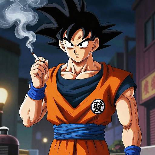 Vegito Smoking in Urban Nightscape