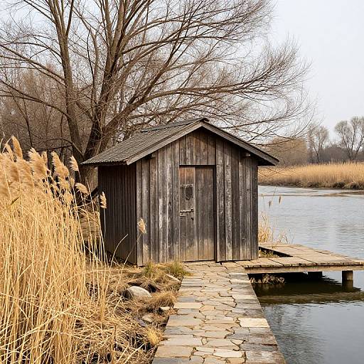 Rustic Wooden Shack by Riverbank