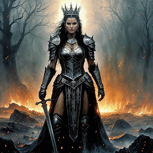 Armored Queen on Fiery Battlefield