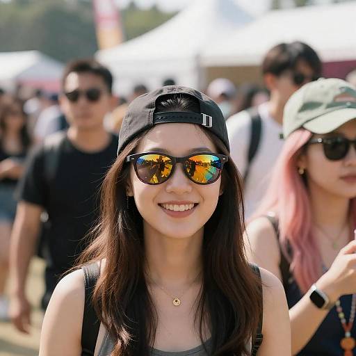 Smiling Asian Woman at Outdoor Festival