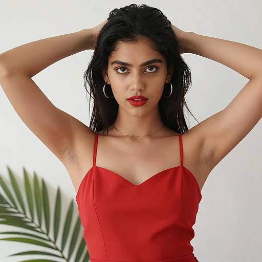 Confident Woman in Red Dress Pose