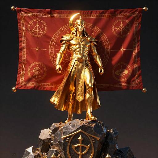 Gilded Alchemist Atop Obsidian Monolith