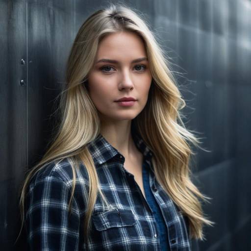 Portrait of Young Woman in Plaid Shirt