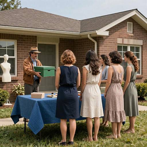 Gathering Outside a Charming Brick House