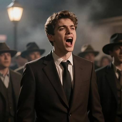 Shouting Man in Smoky Street Scene