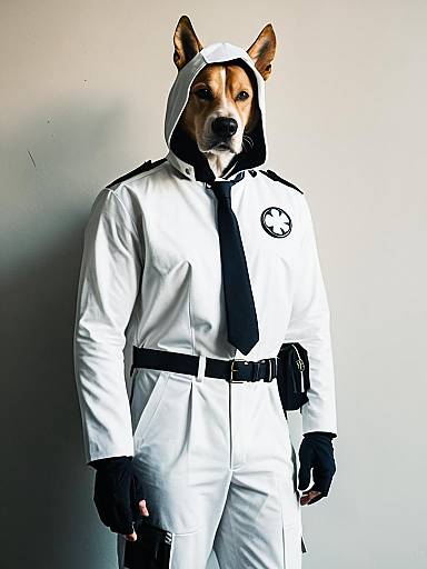 Dog Wearing Watchdog Man Costume