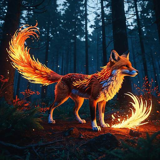 Radiant Phoenix-Fox Hybrid in Luminous Forest
