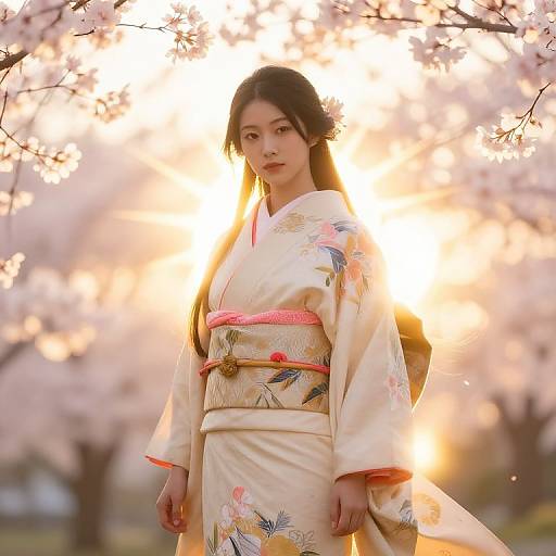 Radiant Amaterasu Amidst Cherry Blossoms