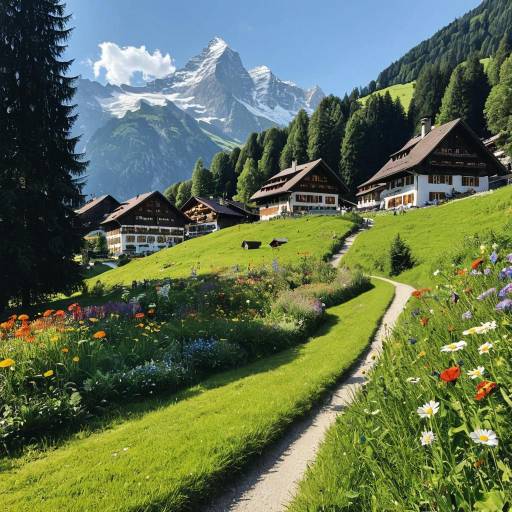 Swiss Alpine Village Meadow Landscape