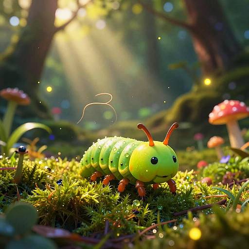 Whimsical Firefly Larva in Dusk Forest