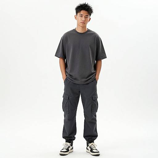 Young Man in Casual Gray Outfit