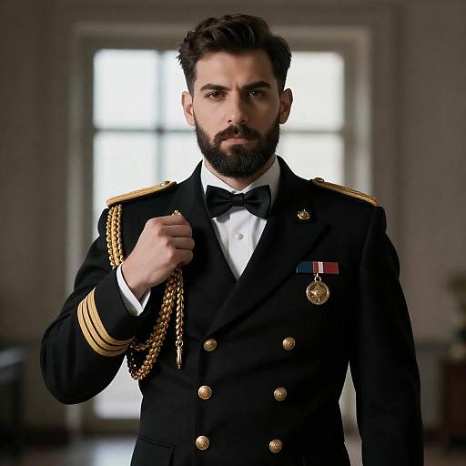 Man in Formal Military-Style Uniform