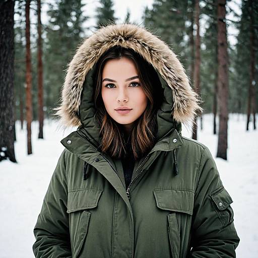 Woman in Olive Green Winter Parka