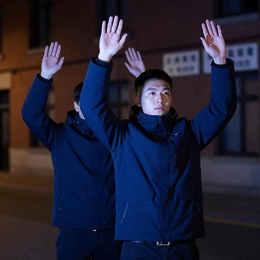 High-Contrast Blue Night: Two Men