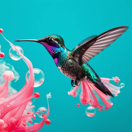Dreamy Hummingbird in Abstract Fluid Art