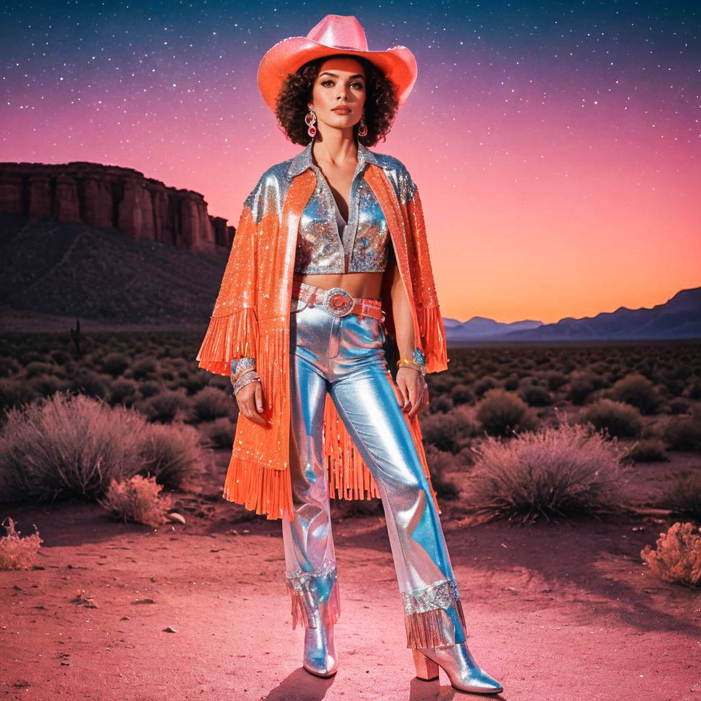 Vibrant Disco Cowgirl in the Desert