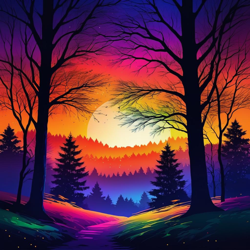 Vibrant Twilight Glow Through Trees