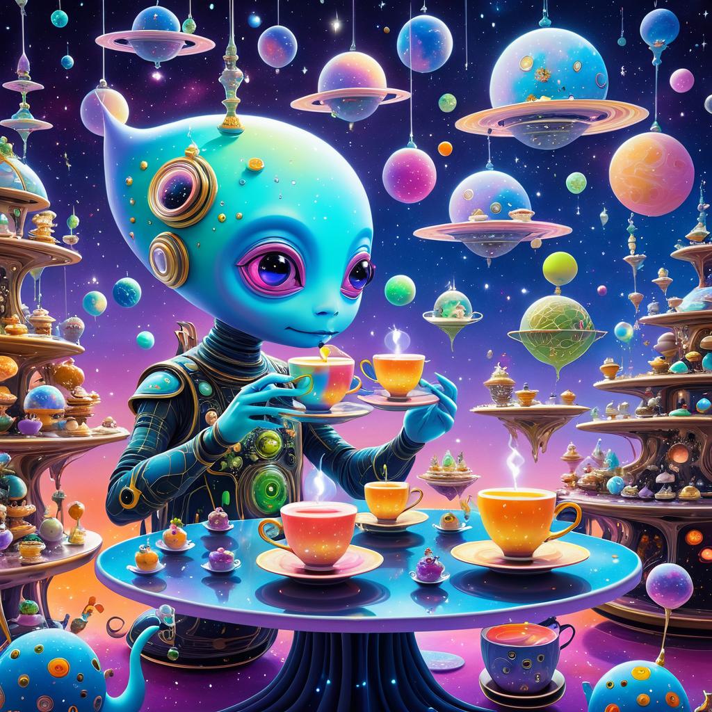 Whimsical Alien Tea Party in Space