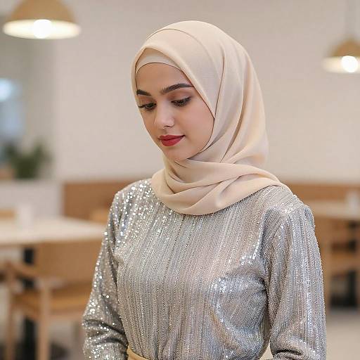 Serene Woman in Sequined Top and Hijab