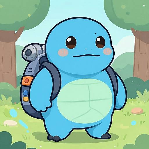 Chubby Blue Cartoon with Mechanical Backpack