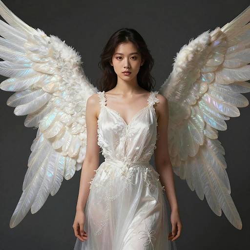 Celestial Angel Portrait with Iridescent Wings