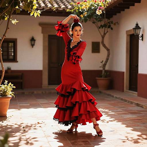 Flamenco Dancer in Red Ruffled Dress