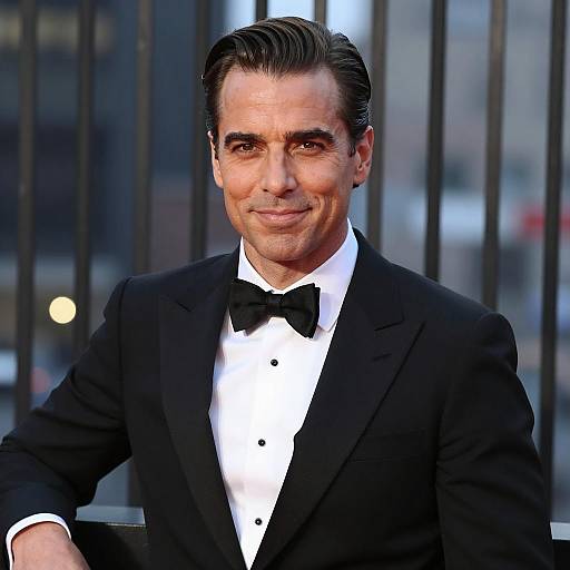 Elegant Man in Tuxedo with City Lights