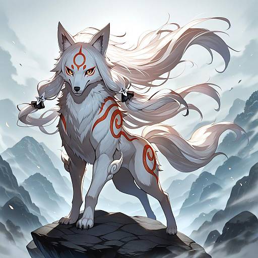 Illustration of Amaterasu (ookami), ookami (game) in the style of Kakage