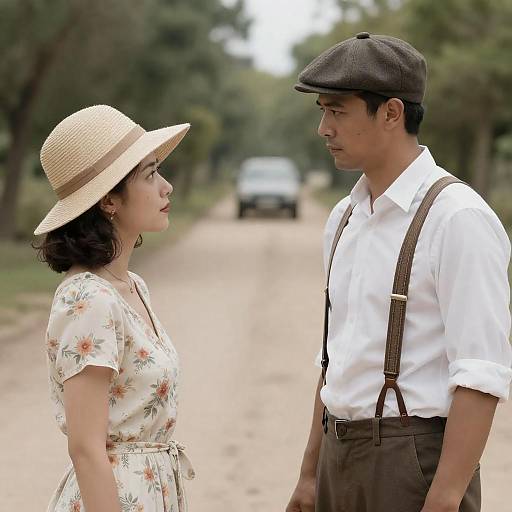 Man and Woman Facing Each Other on Dirt Path