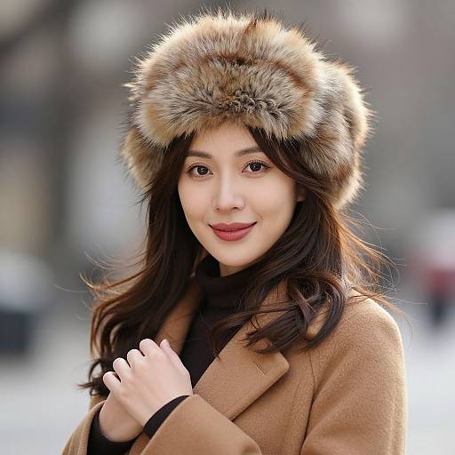 Elegant Woman in Coat and Fur Hat