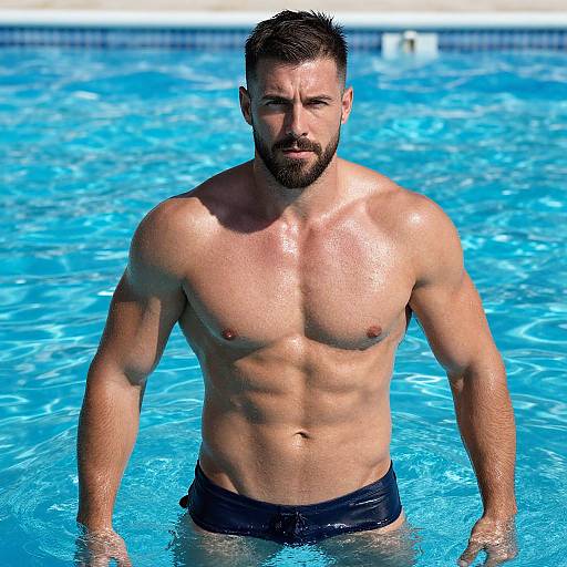 Muscular Bearded Man in Bright Pool