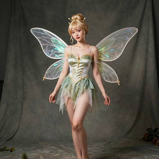 Woman in Fairy Costume with Iridescent Wings