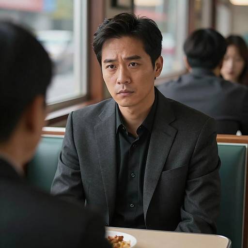 Serious Man in Dimly Lit Diner