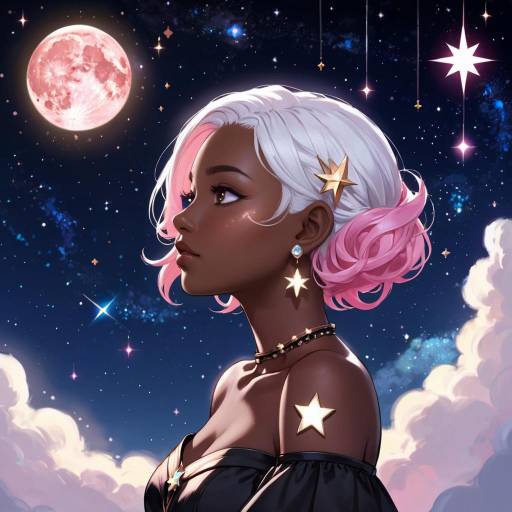 Dark-Skinned Girl with Starry Hair in Cosmic Night